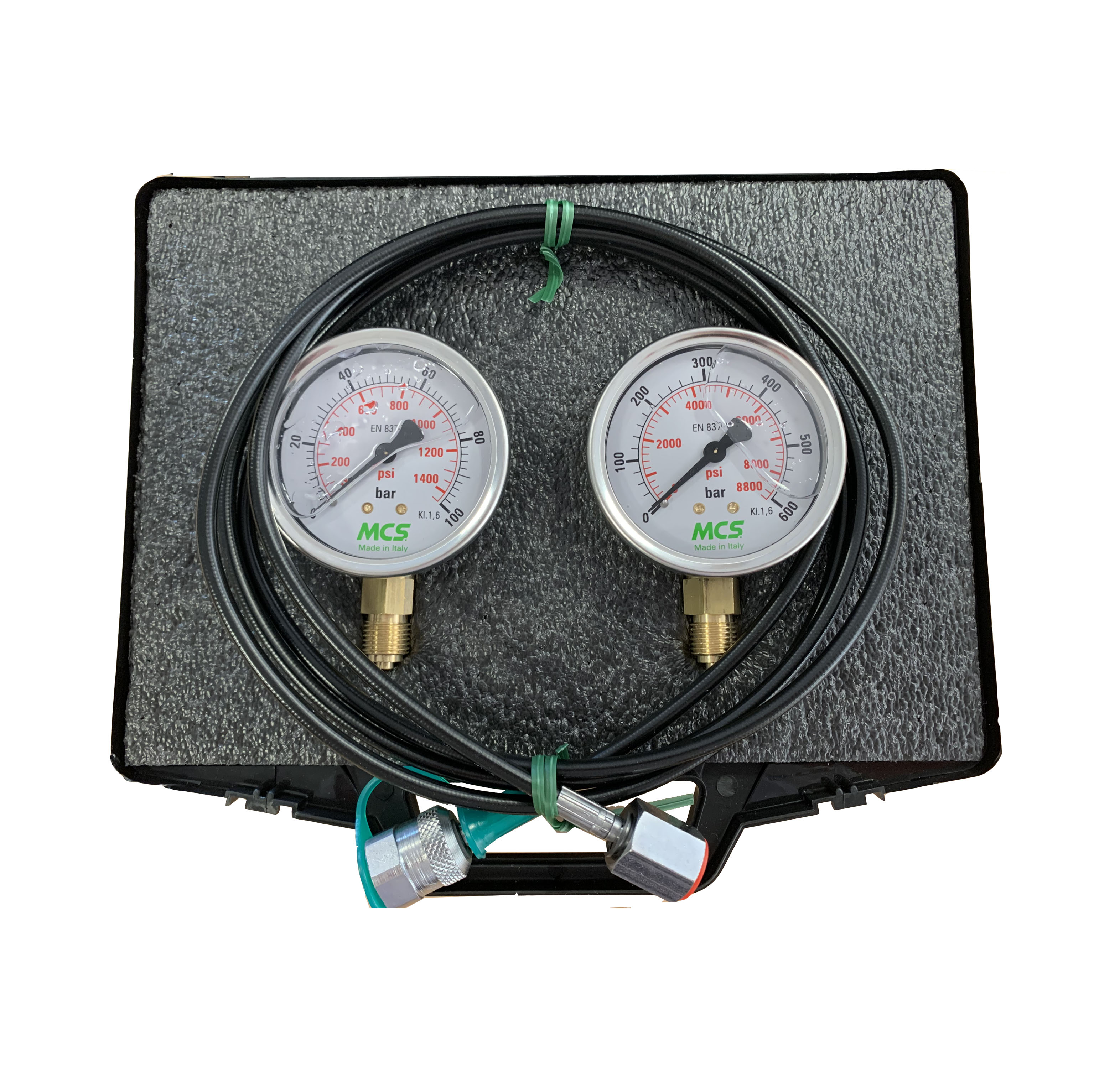 MCS Pressure Test Kit, 2 X 63mm Pressure Gauges & 1 X Micro Hose