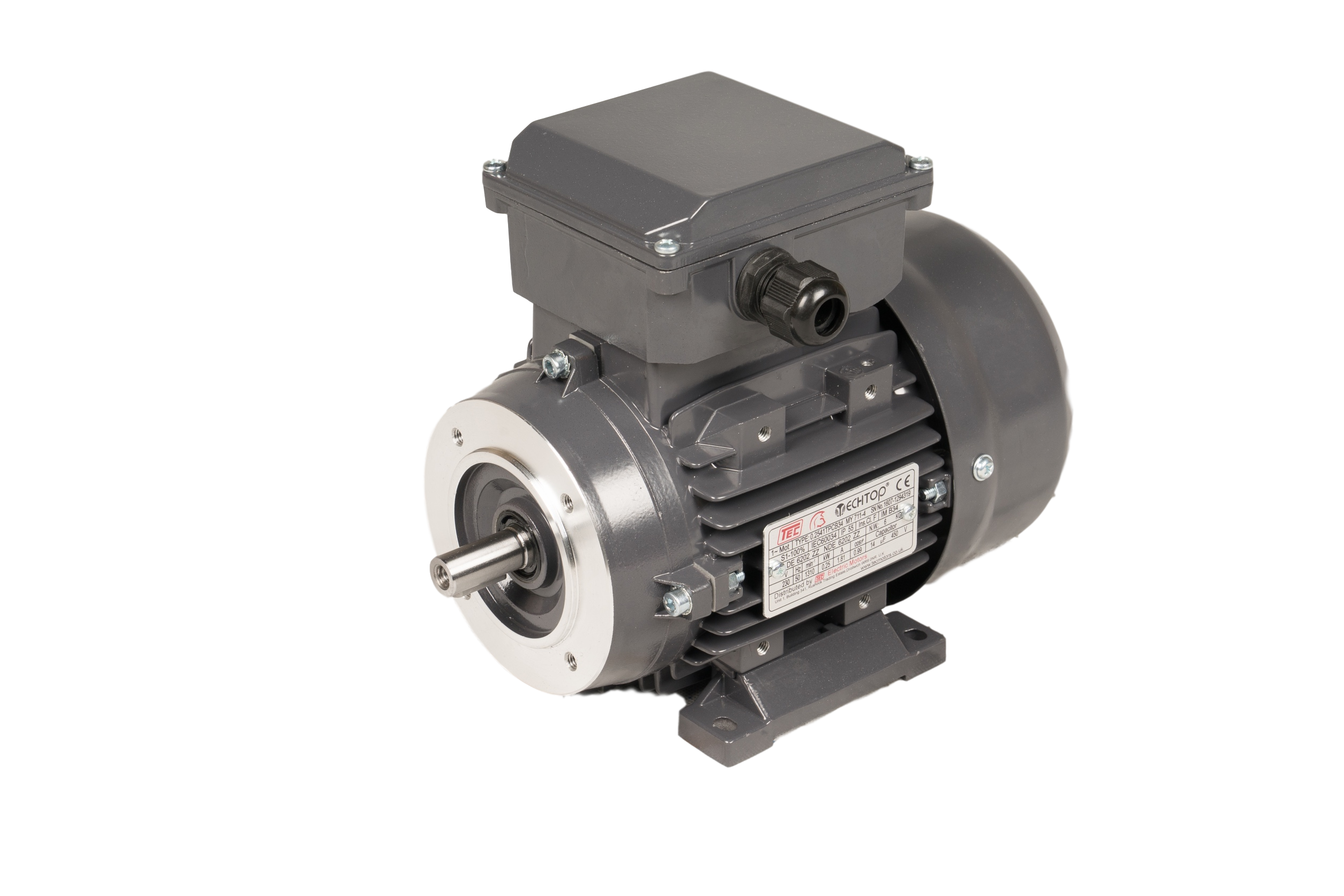 Single Phase 230v Electric Motor, 0.37Kw 4 Pole 1350rpm With Face And Foot Mount, Perm Cap Single Phase 230v Electric Motor, 0.37Kw 4 Pole 1350rpm With Face And Foot Mount, Perm Cap