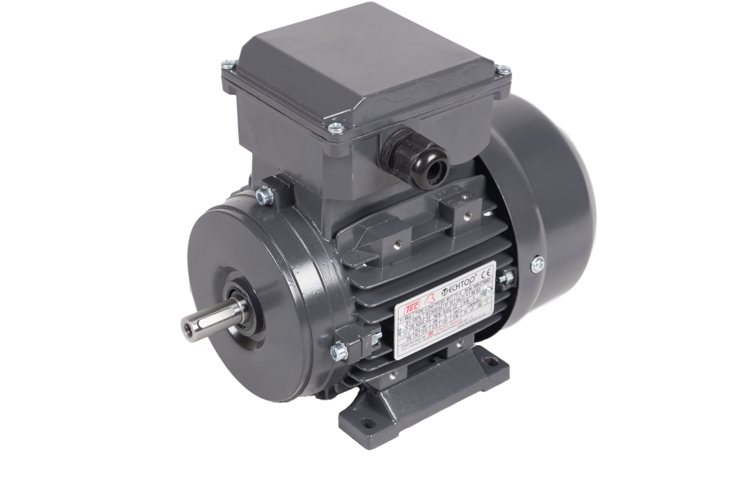 Single Phase 230v Electric Motor, 0.55Kw 6 Pole 915rpm, Foot Mount, Perm Cap
