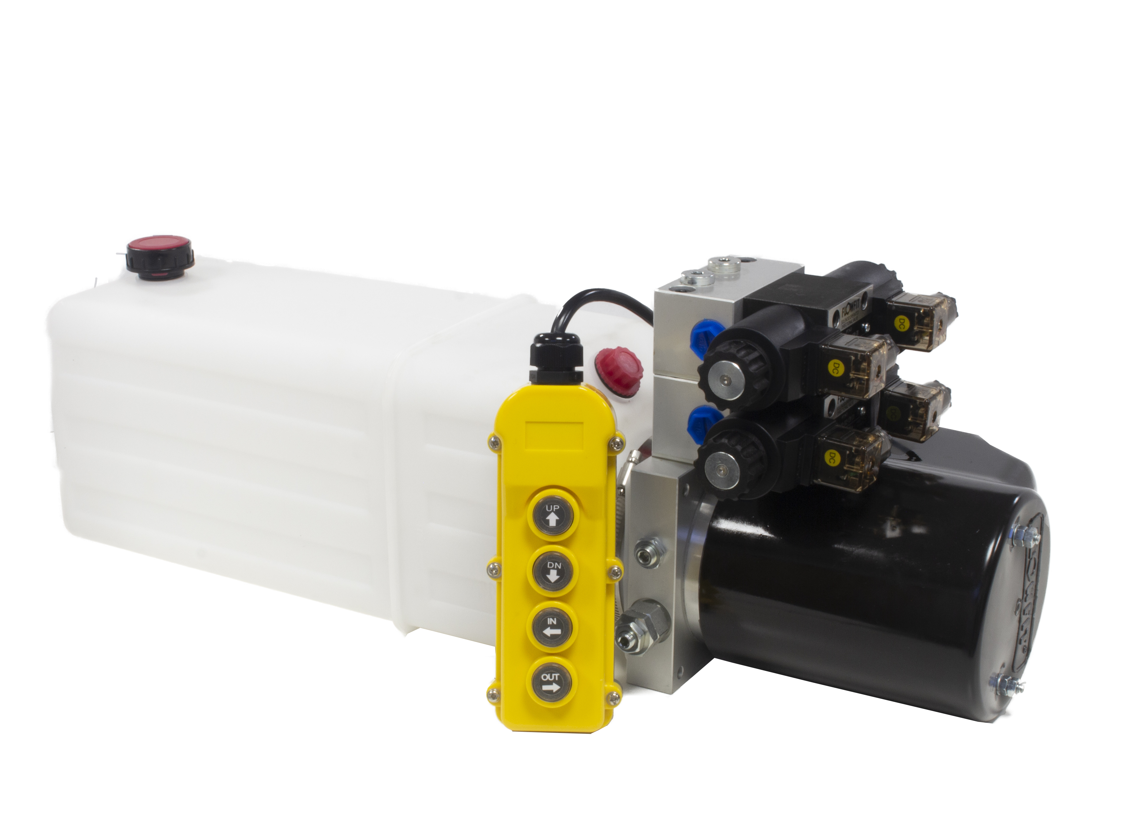 Flowfit 24V DC Double Acting, Double Solenoid Hydraulic Power pack with 8L Tank 1.6KW Flowfit 24V DC Double Acting, Double Solenoid Hydraulic Power pack with 8L Tank 1.6KW