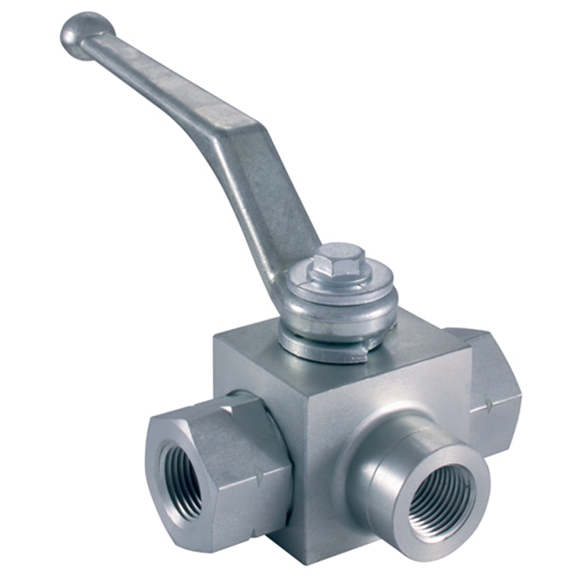 "LHA Hydraulic Ball Valve, 3 Way, TPorted, 1/2 BSPP, Length 83mm, 500