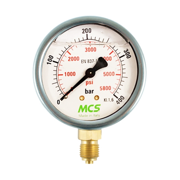 "MCS 100mm High Quality Hydraulic Pressure Gauge, 0100 Bar, 1400 PSI